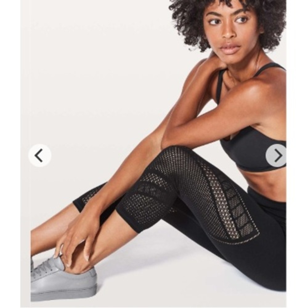 Lululemon Reveal Crop Interconnect 18" Black High Rise Mesh Leggings W5ANYS 4‎